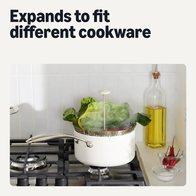 Alt view image 3 of 7 - Amazon Basics Extendable Steamer Basket for Vegetables, Dumplings and Seafood, Expands from 5.6 to 9.25 in., Stainless Steel, Dishwasher-Safe