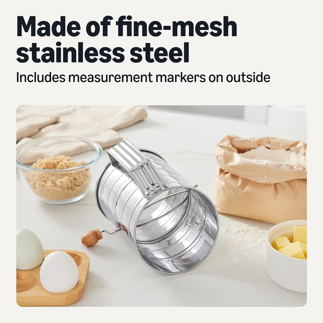 Alt view image 2 of 6 - Amazon Basics Stainless Steel Flour Sifter, 3 Cup Capacity for Fine or Coarse Flour, Dishwasher-Safe