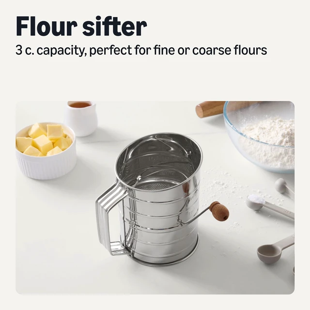 Alt view image 3 of 6 - Amazon Basics Stainless Steel Flour Sifter, 3 Cup Capacity for Fine or Coarse Flour, Dishwasher-Safe