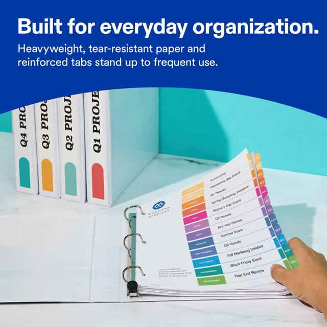 Alt view image 4 of 6 - Avery Jan-Dec Dividers for 3 Ring Binders, 12 Tabs per Set, Customizable Table of Contents, Multicolor Tabs, Great for Organizing Reports, Projects, and More (11127)