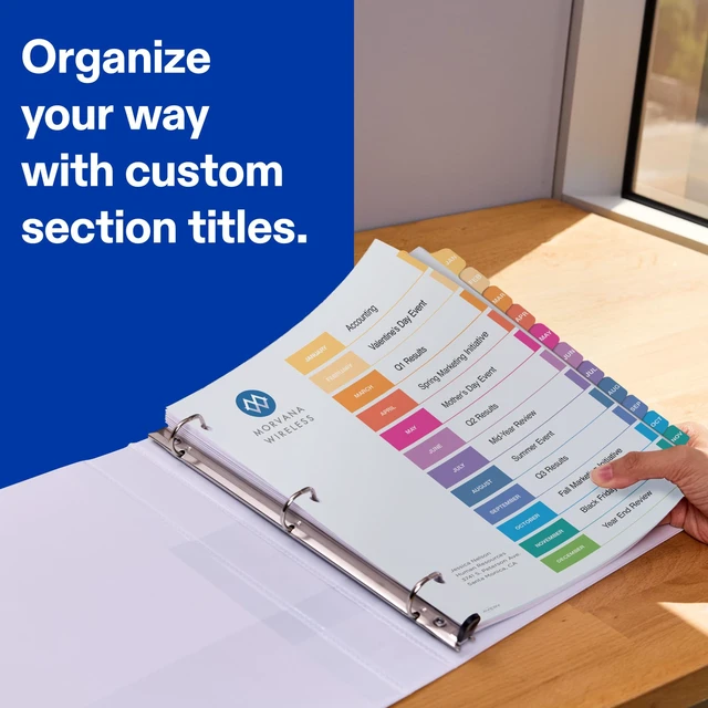 Alt view image 6 of 6 - Avery Jan-Dec Dividers for 3 Ring Binders, 12 Tabs per Set, Customizable Table of Contents, Multicolor Tabs, Great for Organizing Reports, Projects, and More (11127)