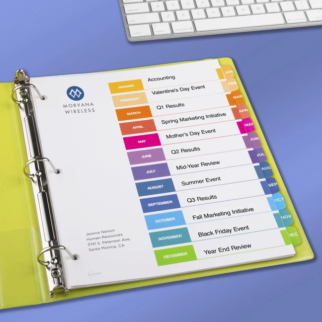 Alt view image 5 of 6 - Avery Jan-Dec Dividers for 3 Ring Binders, 12 Tabs per Set, Customizable Table of Contents, Multicolor Tabs, Great for Organizing Reports, Projects, and More (11127)