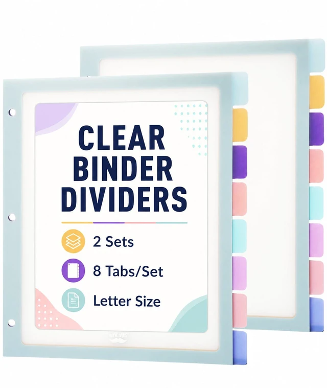 Main image of Mr. Pen- Clear Binder Dividers with Tabs, 2 Sets, 8 Tabs per Set
