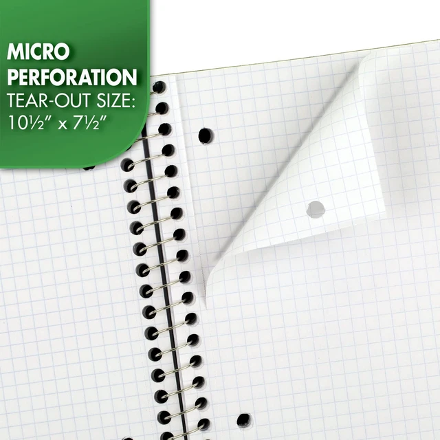 Alt view image 2 of 6 - Mead Spiral Notebook, 1 Subject, Graph Ruled Paper, 7-1/2" x 10-1/2", 100 Sheets, Green (05676AC5)