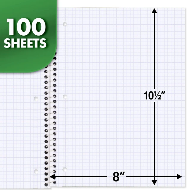 Alt view image 3 of 6 - Mead Spiral Notebook, 1 Subject, Graph Ruled Paper, 7-1/2" x 10-1/2", 100 Sheets, Green (05676AC5)