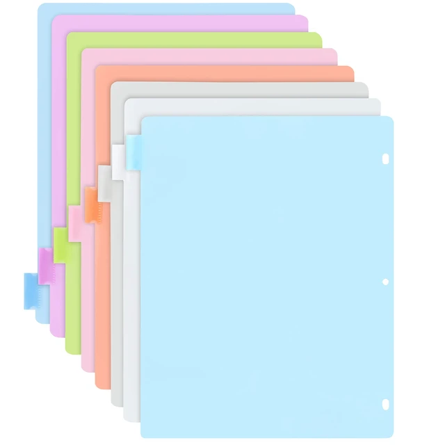 Alt view image 7 of 7 - 8 Dividers for 3 Ring Binder Standard Index Folder Dividers, Plastic Multicolor Dividers with White Insertable Tabs, in Green, Blue, Pink, Purple, Red, Grey, White, and Light Blue By Enday