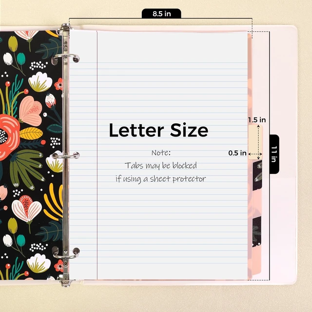 Alt view image 4 of 7 - SKYDUE 8 Tab Binder Dividers with Tabs, Thick Plastic Dividers for 3 Ring Binder, Letter Size, Tear-Resistant File Organizers, BlackFloral