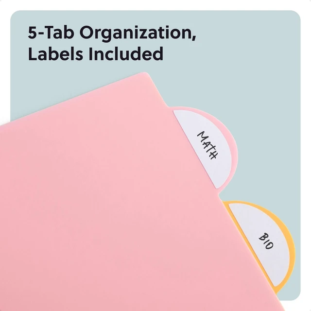 Alt view image 6 of 6 - U Brands 5 Tab Poly Binder Dividers with Pocket, Pastel Drift, 3-Hole Punched, 10 Blank Labels, Transparent Pocket, Durable No-Tear