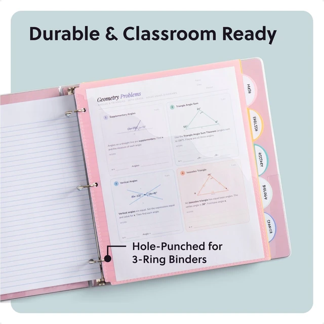 Alt view image 3 of 6 - U Brands 5 Tab Poly Binder Dividers with Pocket, Pastel Drift, 3-Hole Punched, 10 Blank Labels, Transparent Pocket, Durable No-Tear