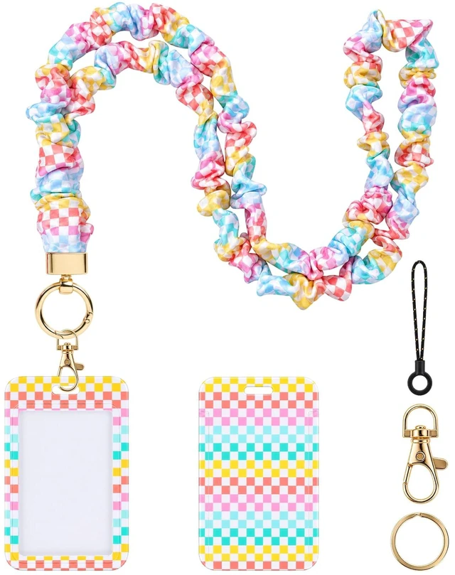 Main image of Scrunchie Lanyard with ID Holder, Stretchy Teacher Lanyards for ID Badges