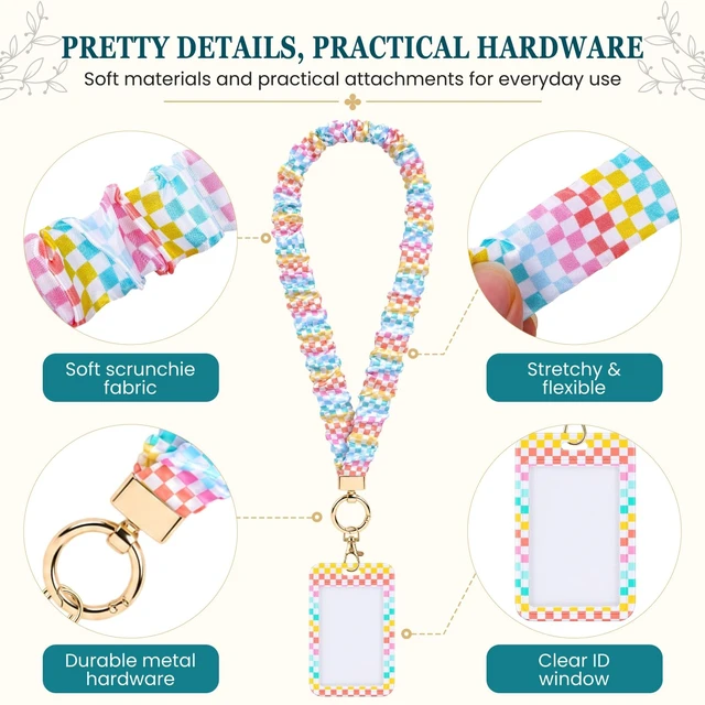 Alt view image 4 of 7 - Scrunchie Lanyard with ID Holder, Stretchy Teacher Lanyards for ID Badges