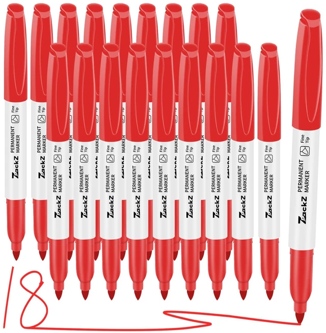 Main image of Red Permanent Markers Fine Point 18 Pack, Bulk Waterproof & Fade-Resistant Quick-Drying Ink, Smudge-Proof Red Markers for Paper, Plastic, Metal, Glass, Wood | School, Office Supplies