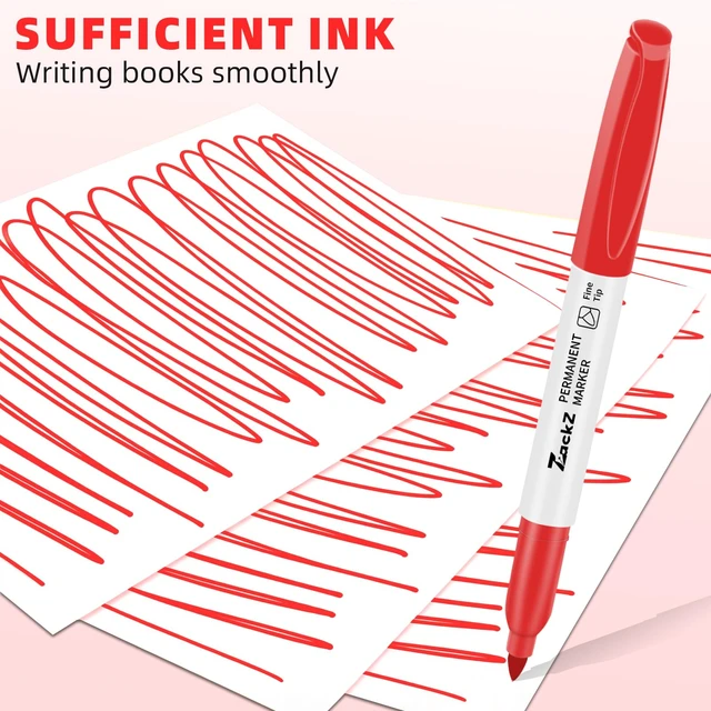 Alt view image 4 of 6 - Red Permanent Markers Fine Point 18 Pack, Bulk Waterproof & Fade-Resistant Quick-Drying Ink, Smudge-Proof Red Markers for Paper, Plastic, Metal, Glass, Wood | School, Office Supplies
