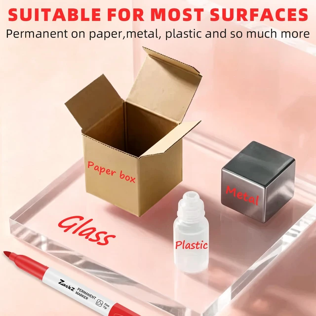 Alt view image 5 of 6 - Red Permanent Markers Fine Point 18 Pack, Bulk Waterproof & Fade-Resistant Quick-Drying Ink, Smudge-Proof Red Markers for Paper, Plastic, Metal, Glass, Wood | School, Office Supplies
