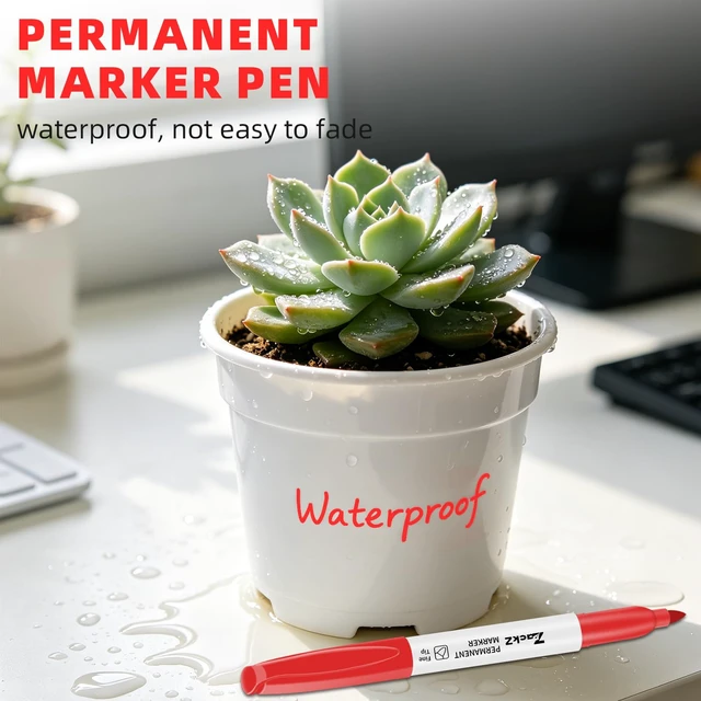 Alt view image 6 of 6 - Red Permanent Markers Fine Point 18 Pack, Bulk Waterproof & Fade-Resistant Quick-Drying Ink, Smudge-Proof Red Markers for Paper, Plastic, Metal, Glass, Wood | School, Office Supplies