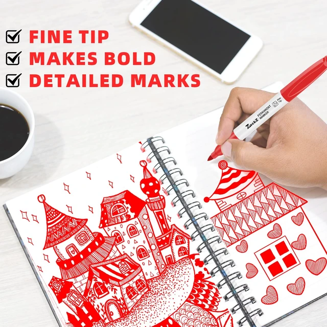 Alt view image 2 of 6 - Red Permanent Markers Fine Point 18 Pack, Bulk Waterproof & Fade-Resistant Quick-Drying Ink, Smudge-Proof Red Markers for Paper, Plastic, Metal, Glass, Wood | School, Office Supplies