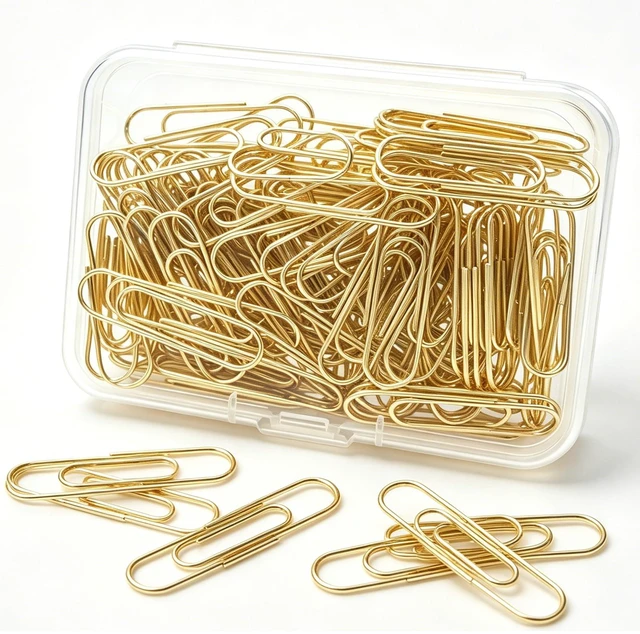 Main image of Gold Paper Clips, 120 Count, 1.1 Inch (28mm) Small Paperclips, Office Supplies for Documents, Files, Notes, and Bookmarks