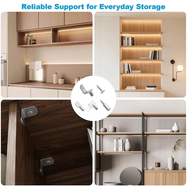 Alt view image 7 of 7 - 80 Pcs Shelf Pegs Pins Kit, 4 Styles Heavy Duty 5mm 1/4 Inch Shelf Support Pegs Holders, Nickel Plated Cabinet Shelf Clips for Kitchen Wood Shelves Bookcase