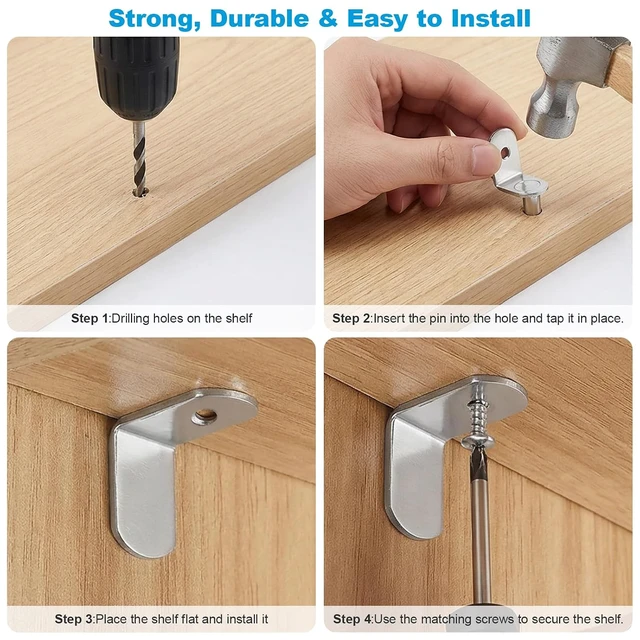 Alt view image 6 of 7 - 80 Pcs Shelf Pegs Pins Kit, 4 Styles Heavy Duty 5mm 1/4 Inch Shelf Support Pegs Holders, Nickel Plated Cabinet Shelf Clips for Kitchen Wood Shelves Bookcase