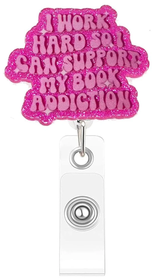Main image of Bookish Badge Reel Cute Retractable ID Badge Holder for Nurse, Teacher, Student, Book Lover, Librarian Literary Badge Clip Accessories for Work