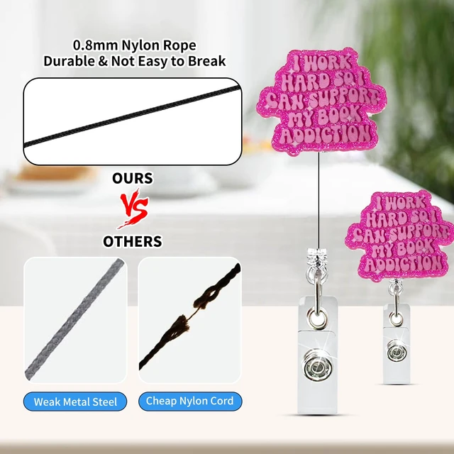 Alt view image 5 of 7 - Bookish Badge Reel Cute Retractable ID Badge Holder for Nurse, Teacher, Student, Book Lover, Librarian Literary Badge Clip Accessories for Work