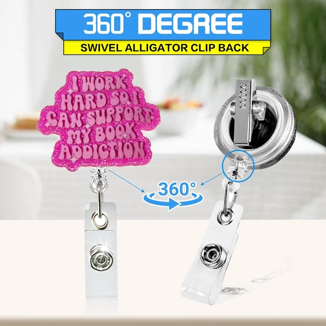 Alt view image 2 of 7 - Bookish Badge Reel Cute Retractable ID Badge Holder for Nurse, Teacher, Student, Book Lover, Librarian Literary Badge Clip Accessories for Work