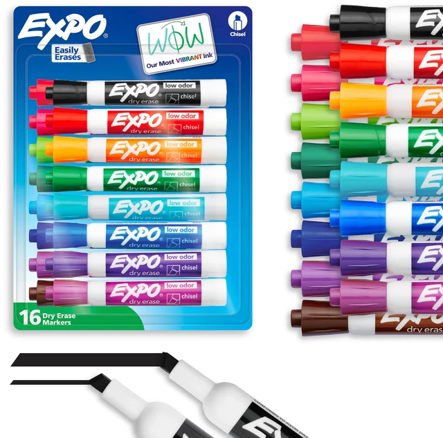 Main image of EXPO Dry Erase Markers, Low Odor Ink, Assorted Colors, Chisel Tip, 16 Count - Whiteboard, Calendar, Organization, Back to School, Teacher Supplies