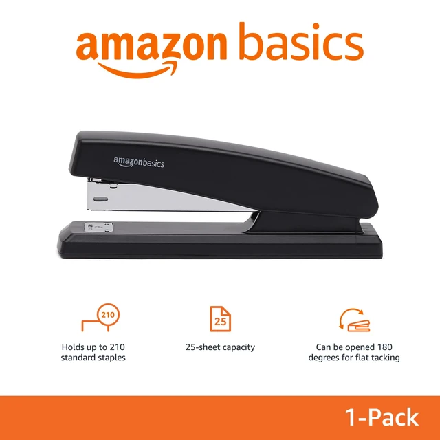 Alt view image 5 of 6 - Amazon Basics Office Stapler with 1000 Staples, 25 Sheet Capacity, Non-Slip, Black, Home Office