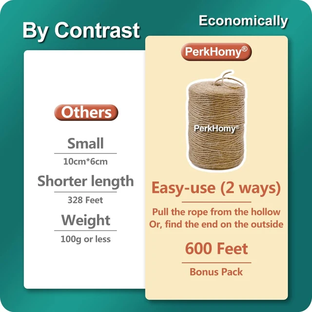 Alt view image 4 of 7 - PerkHomy Natural Jute Twine 600 Feet Long Twine String for Crafts Gift Wrapping Packing Gardening Crochet Knitting Macrame Decor (Brown 2mm * 600feet)