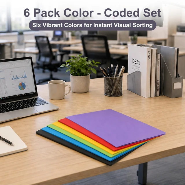 Alt view image 6 of 6 - Folders with Pockets, 6 Pack Plastic Two Pockets