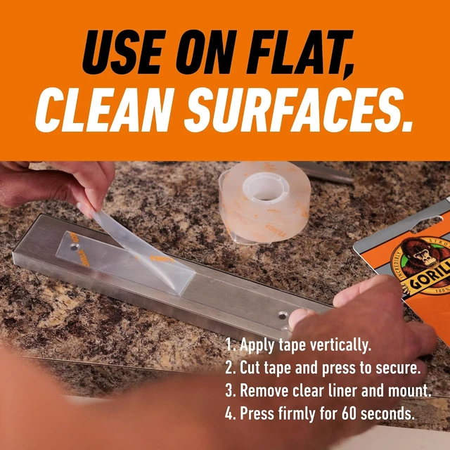 Alt view image 6 of 6 - GORILLA Invisible Hold Mounting Tape, Holds Up to 15 lbs, Clear, 1" x 60"