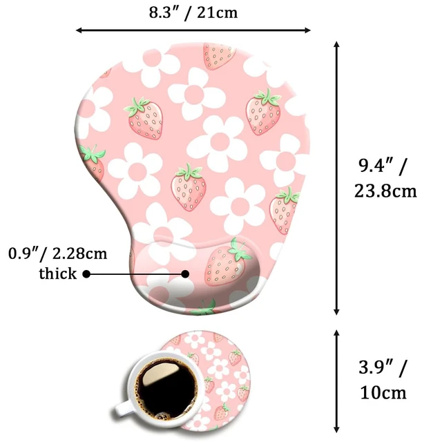 Alt view image 5 of 6 - Ergonomic Mouse Pad with Wrist Support,Mouse Pad with Wrist Rest and Coaster Set,Office Supplies Non-Slip Mouse Pads for Desk, Non-Slip Comfortable,Pink Floral