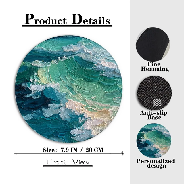 Alt view image 5 of 5 - Ocean Wave Mouse Pad for Desk 7.9x7.9 Inch