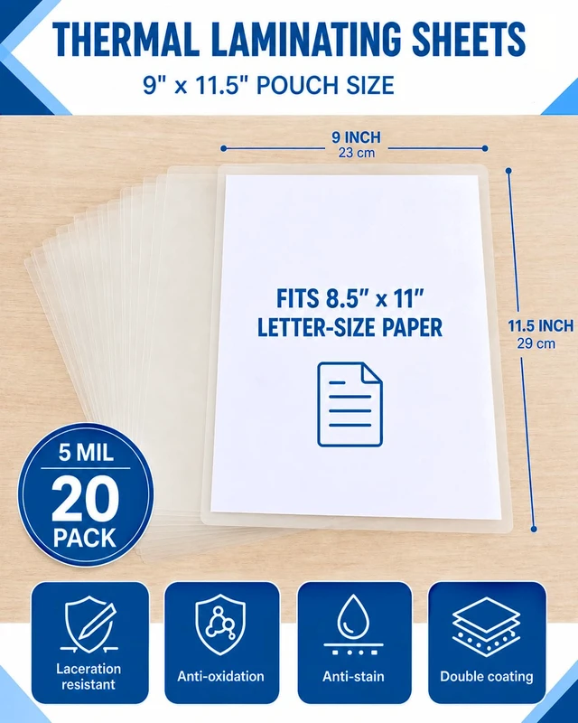 Alt view image 6 of 6 - 20 Pack 5 mil Clear Thermal Laminating Sheets Ultra Clear 9x11.5"