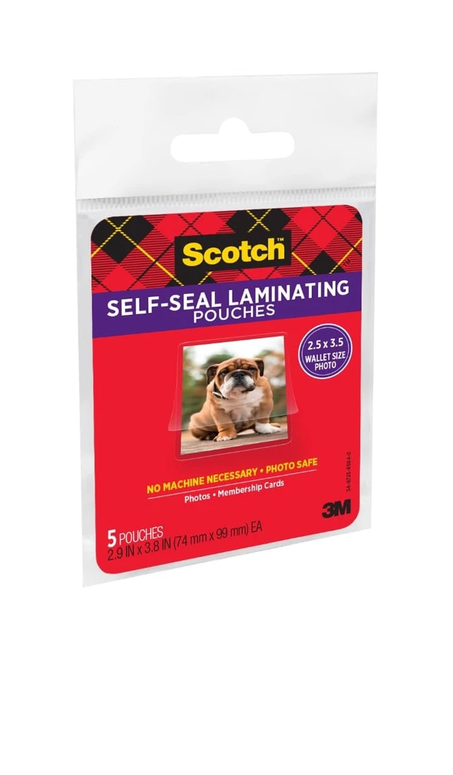 Alt view image 5 of 6 - Scotch Self-Sealing Laminating Pouches, Glossy Finish, Wallet Photo Size 2 1/2 in x 3 1/2 in, 5 Pouches