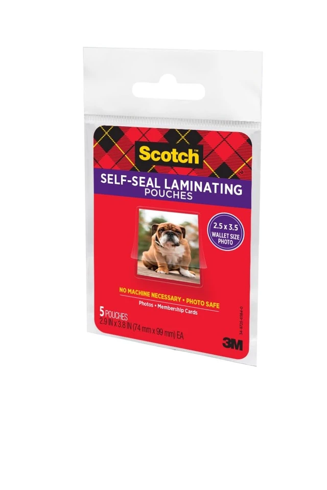 Alt view image 4 of 6 - Scotch Self-Sealing Laminating Pouches, Glossy Finish, Wallet Photo Size 2 1/2 in x 3 1/2 in, 5 Pouches