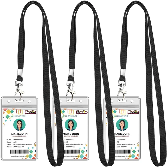 Main image of Koorito 3 Pack Clear ID Badge Holder with Lanyard