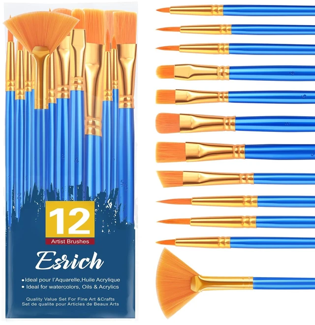 Main image of ESRICH Paint Brushes Set,1pack/12pcs Nylon Hair Round-Pointed Tip Acrylic Paint Brushes for Watercolor Oil Rock Face Painting,12 Sizes Paint Brush for All Purposes Kids Adult Arts Painting Brush Kits