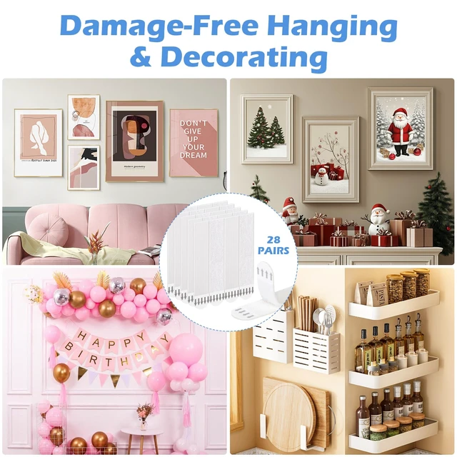 Alt view image 2 of 6 - Picture Hanging Strips 20 Pairs (40 Strips) Removable Adhesive Hook and Loop Wall Strips, Frame Stickers No Nails for Home Decor Wall Posters Damage Free Hanging Picture Hangers