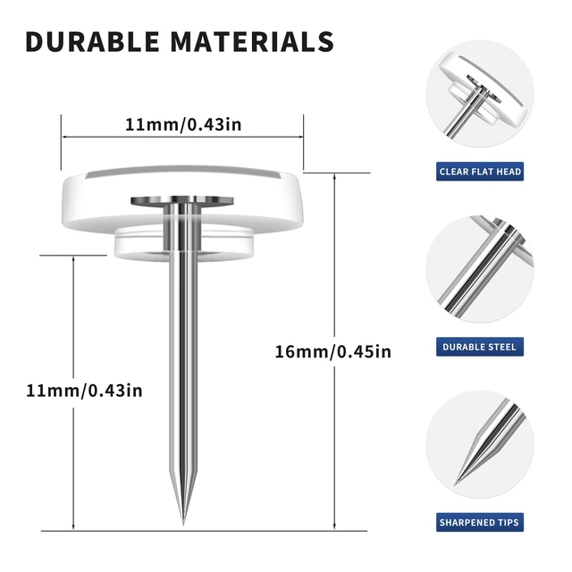 Alt view image 6 of 7 - 180-Pack Clear Thumb Tacks - Heavy Duty Push Pins for Bulletin Board, Office, School & Wall Decor - Sharp Steel Point Tacks with Durable Plastic Flat Heads - Includes Storage Box (Transparent)