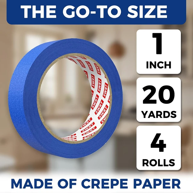 Alt view image 3 of 6 - SWRT Blue Painter's Tape, 1 Inch x 20 Yards, 4 Rolls, Clean Removal