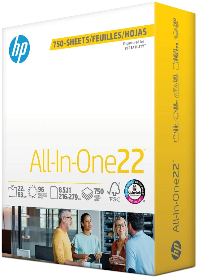 Main image of HP Papers | 8.5 x 11 Paper | All In One 22 lb | 1 Mega Ream - 750 Sheets | 96 Bright | Made in USA - FSC Certified | 207750R