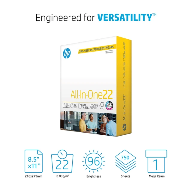 Alt view image 4 of 5 - HP Papers | 8.5 x 11 Paper | All In One 22 lb | 1 Mega Ream - 750 Sheets | 96 Bright | Made in USA - FSC Certified | 207750R