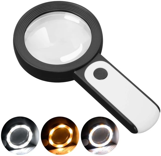 Main image of JMH Magnifying Glass with Light, Handheld Large Magnifying Glass 18LED Cold and Warm Light with 3 Modes, Illuminated Lighted Magnifier for Seniors Reading, Coins, Jewelry