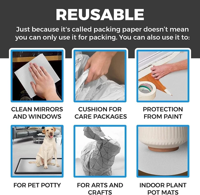 Alt view image 4 of 4 - 100 Sheets Packing Paper for Moving, Newsprint Paper for Packing Wrapping, Wrapping Paper for Packaging Glasses Dishes - Must Have Packing Supplies for Moving Box Filler(12 * 24in)