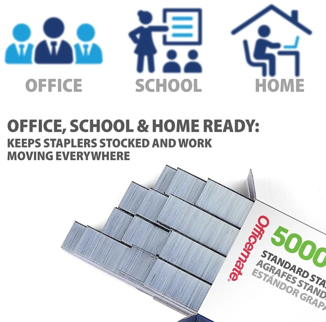 Alt view image 5 of 6 - Officemate Standard Staples - Chisel Point Tips, 5 Boxes of 5,000 Staples, 1/4-Inch Leg Length, Universal Compatibility, Office Supplies and School Supplies for Everyday Paper Fastening