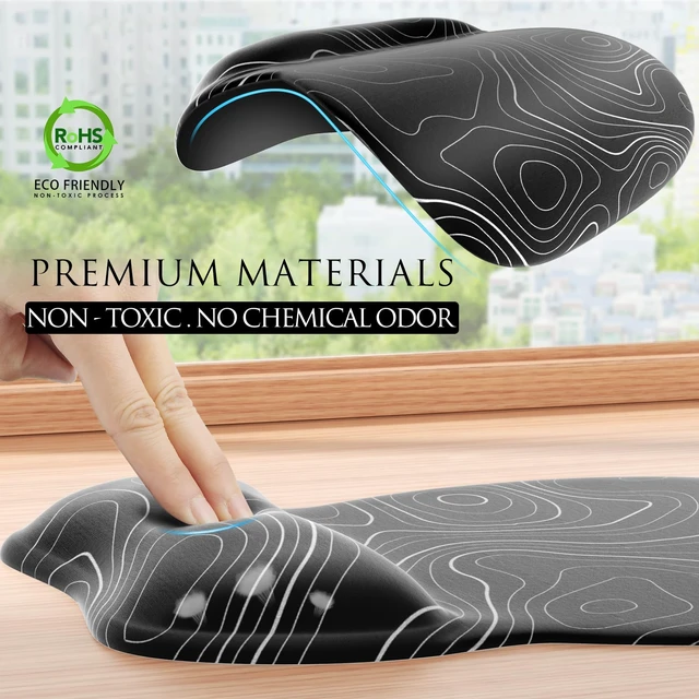 Alt view image 5 of 6 - MROCO Ergonomic Mouse Pad Gel Wrist Rest, 9.4 x 8.1 in, Black Topographic