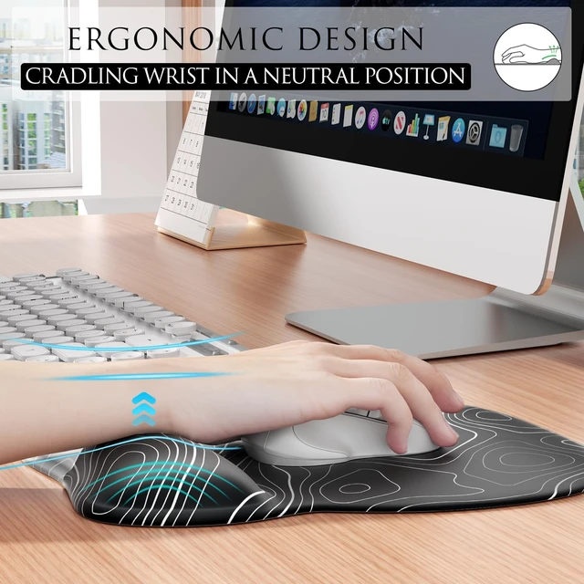 Alt view image 6 of 6 - MROCO Ergonomic Mouse Pad Gel Wrist Rest, 9.4 x 8.1 in, Black Topographic