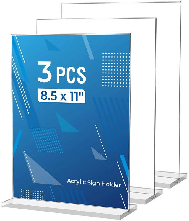 Main image of 3 Pack Acrylic Sign Holder 8.5 x 11 Inches, Vertical Flyer Display Stand