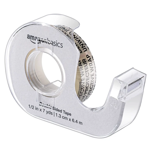 Alt view image 5 of 5 - Amazon Basics Double Sided Permanent Tape with Dispenser, Narrow Width, 1/2 x 252 inches, Translucent, 3-Pack